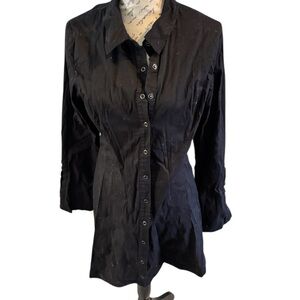 🖤 Free People Crinkled Button-Front Shirt – Size XL (Black)